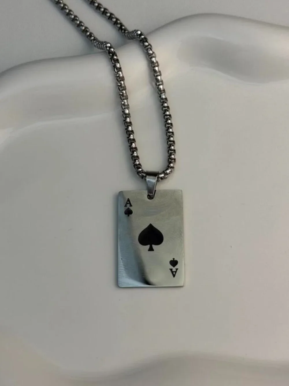Silver Ace of‎ Spades Necklace